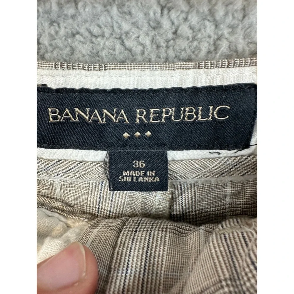 Banana Republic Linen Blend Gray Casual Chino Shorts Size 36 Plaid Men Golf